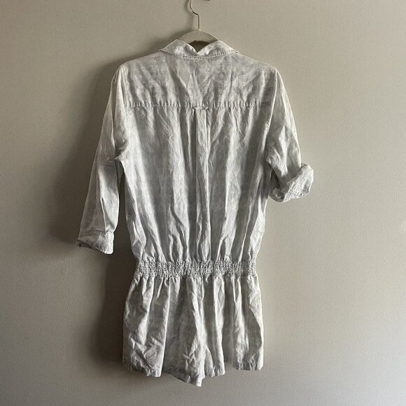 Victoria's Secret Women 12 White Pale Blue Linen Cotton Ikat Tie Dye Boho Romper - Picture 10 of 11